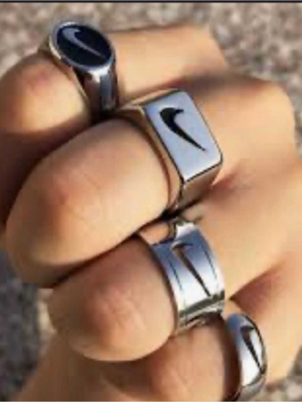 Nike Silver Stainless Steel Swoosh Signet Ring